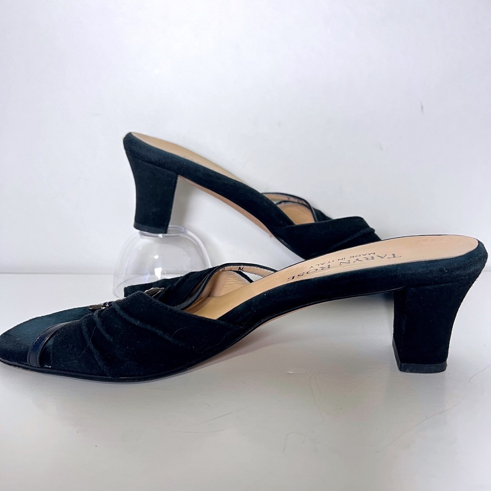 Taryn Rose Black Suede Crystal Flower Mule Sandals Made in Italy Size 39 - Picture 4 of 9